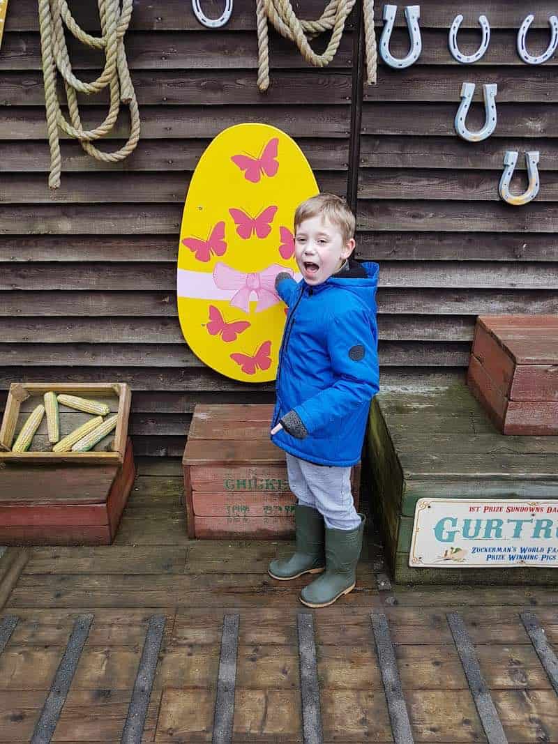 The first egg was hidden at Shotgun City the first part of the EGGciting EGGventure at Sundown Adventureland